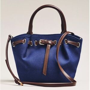 Anthropologie Navy Canvas Mini Belted Tote Handbag